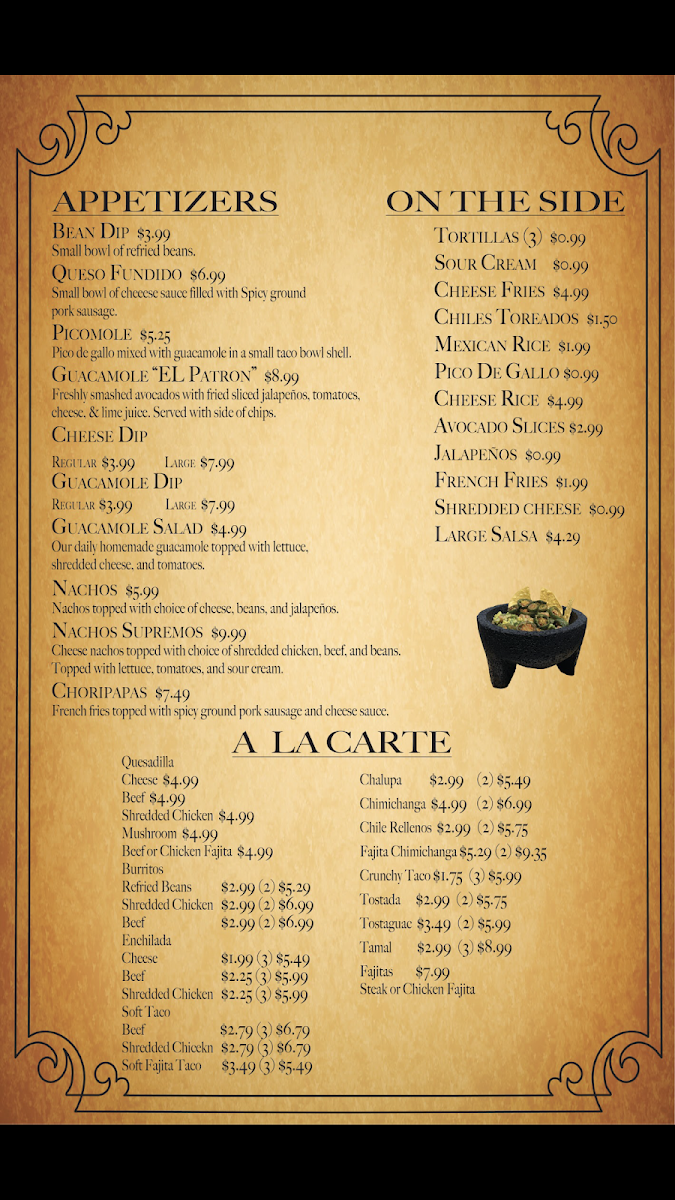 Menu El Patron Authentic Mexican Cuisine #1-6